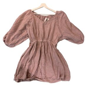 Pearl & caviar dusty mauve dress long sleeve linen tencel cotton S/M